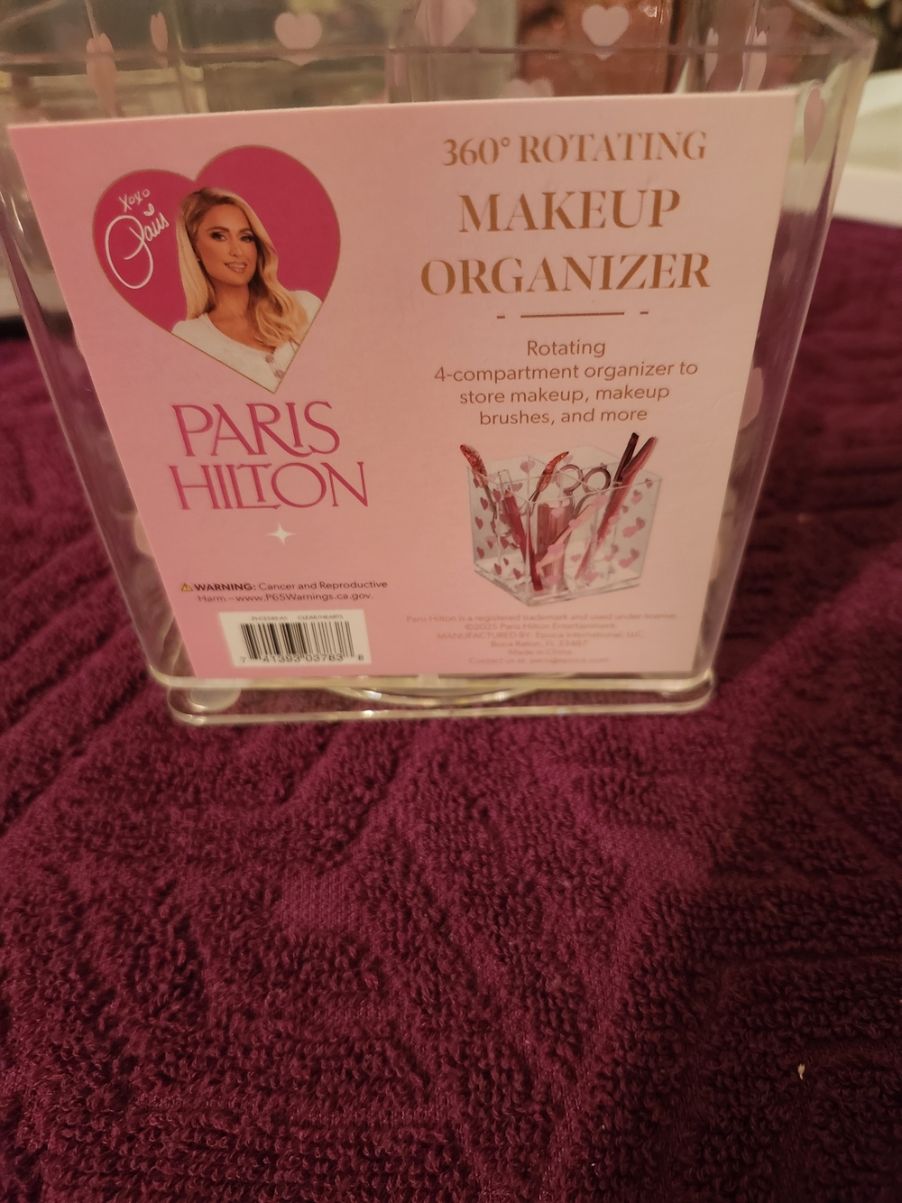 Paris Hilton Clear 360° Rotating Makeup Organizer - Pink Accent